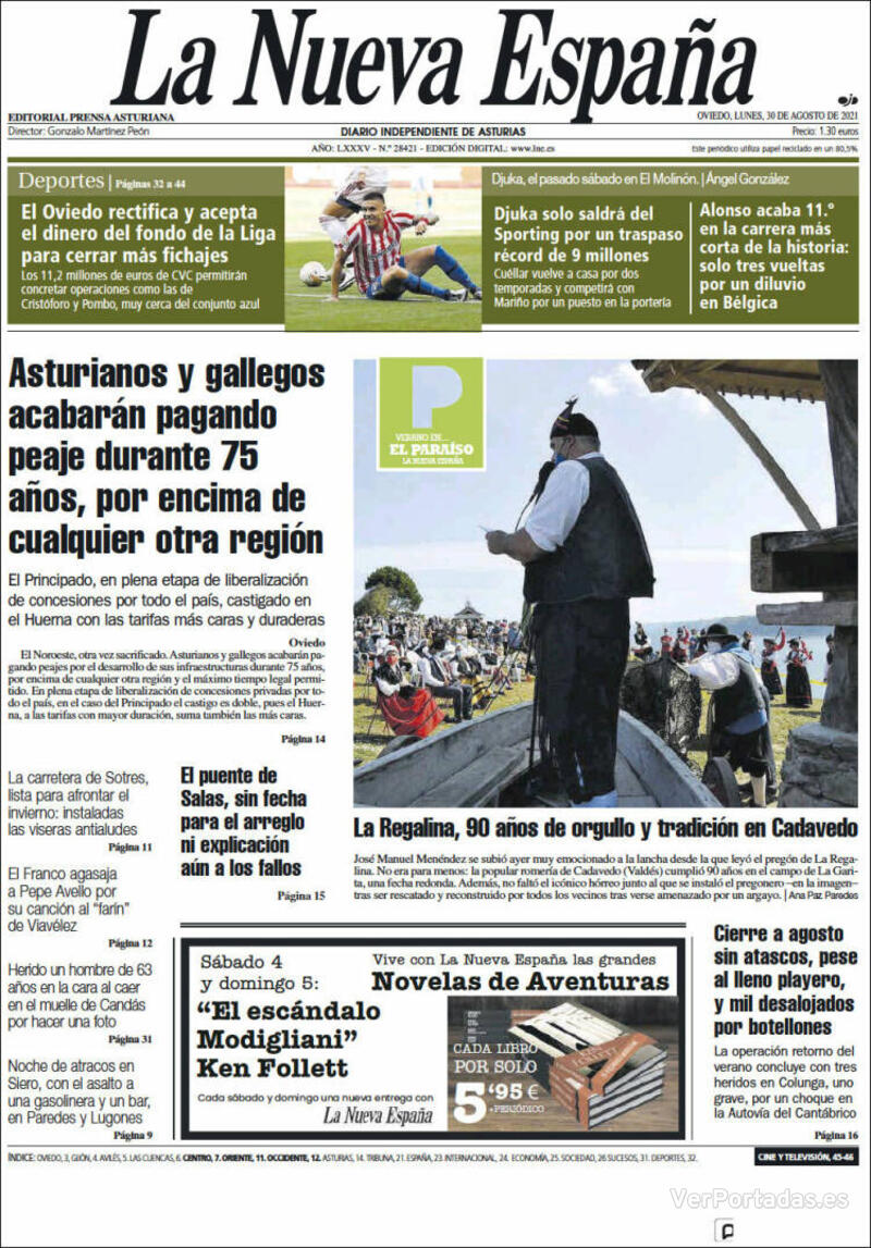 Portada La Nueva España 2021-08-31