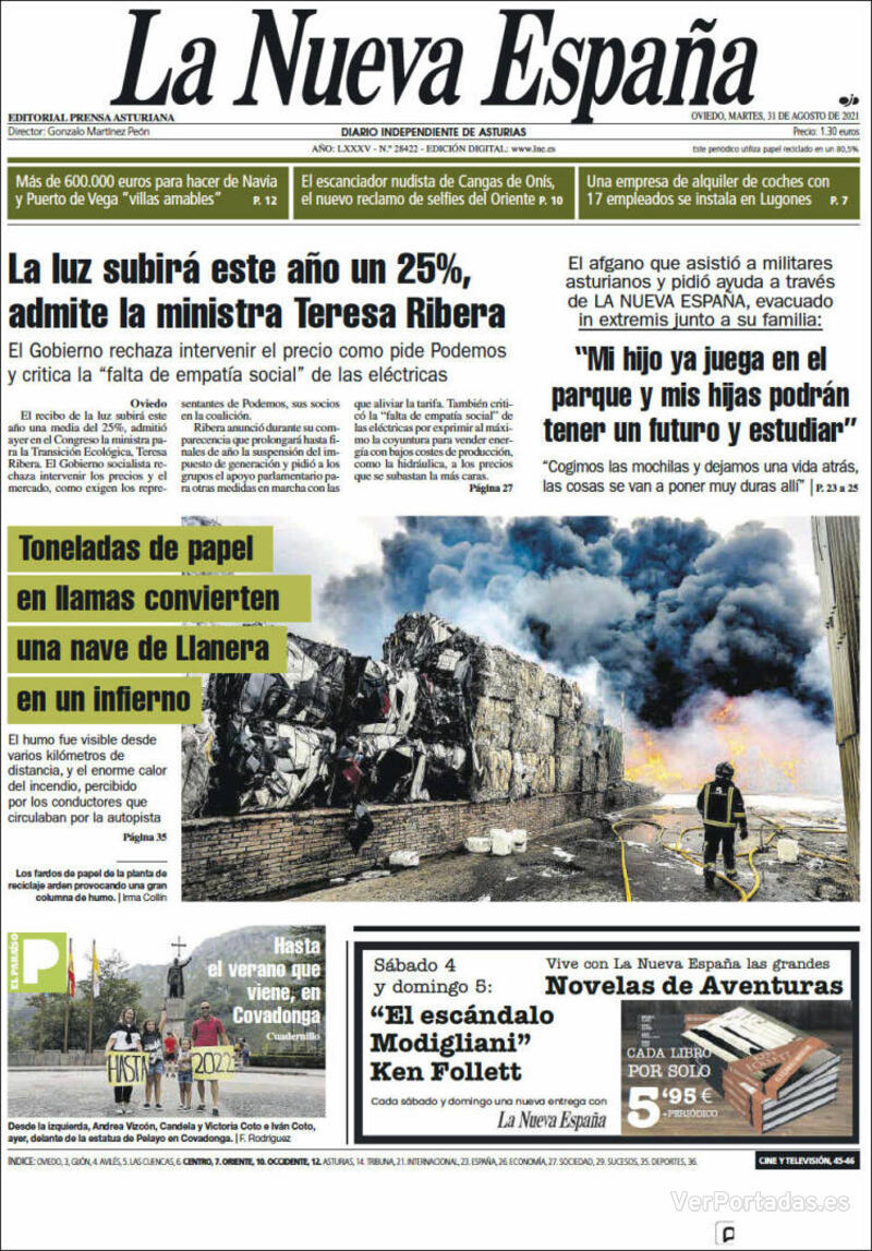 Portada La Nueva España 2021-09-01