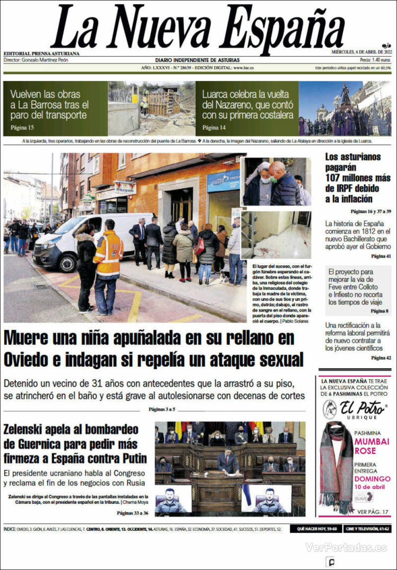 Portada La Nueva España 2022-04-07