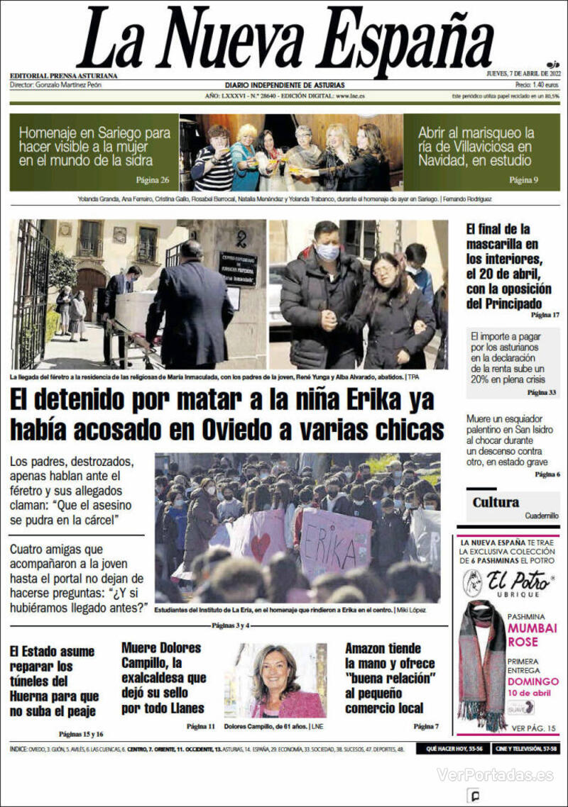 Portada La Nueva España 2022-04-08