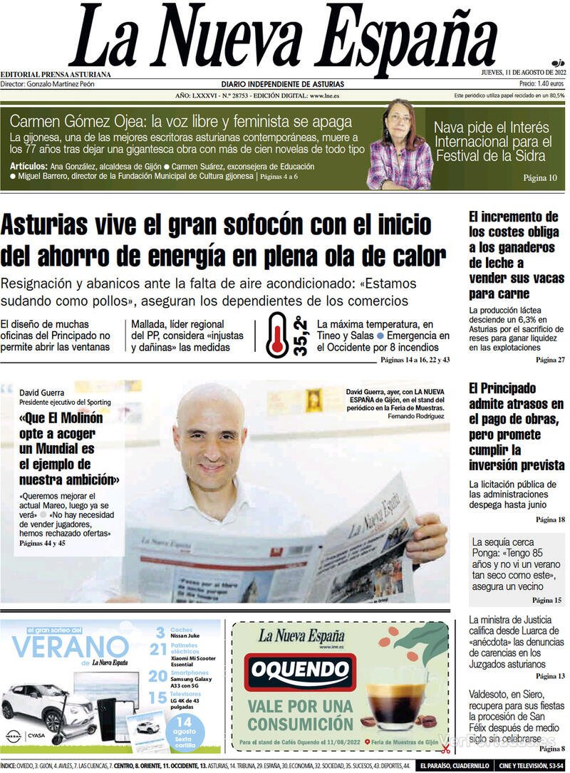 Portada La Nueva España 2022-08-12