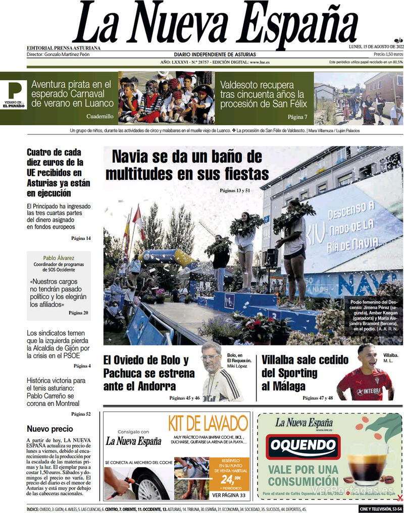 Portada La Nueva España 2022-08-16