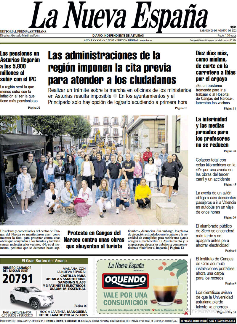 Portada La Nueva España 2022-08-21