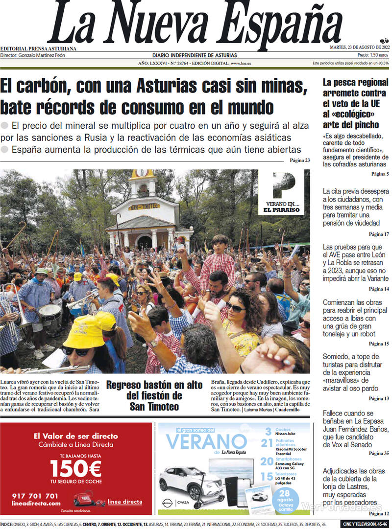 Portada La Nueva España 2022-08-24