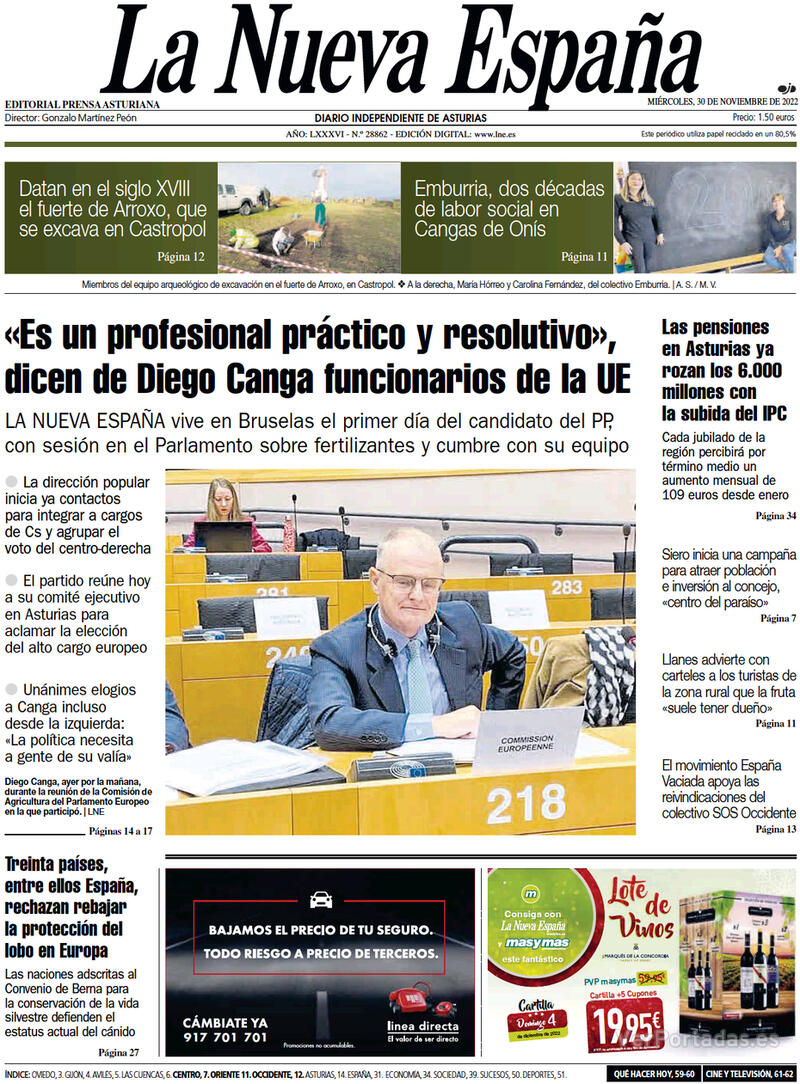 Portada La Nueva España 2022-12-01