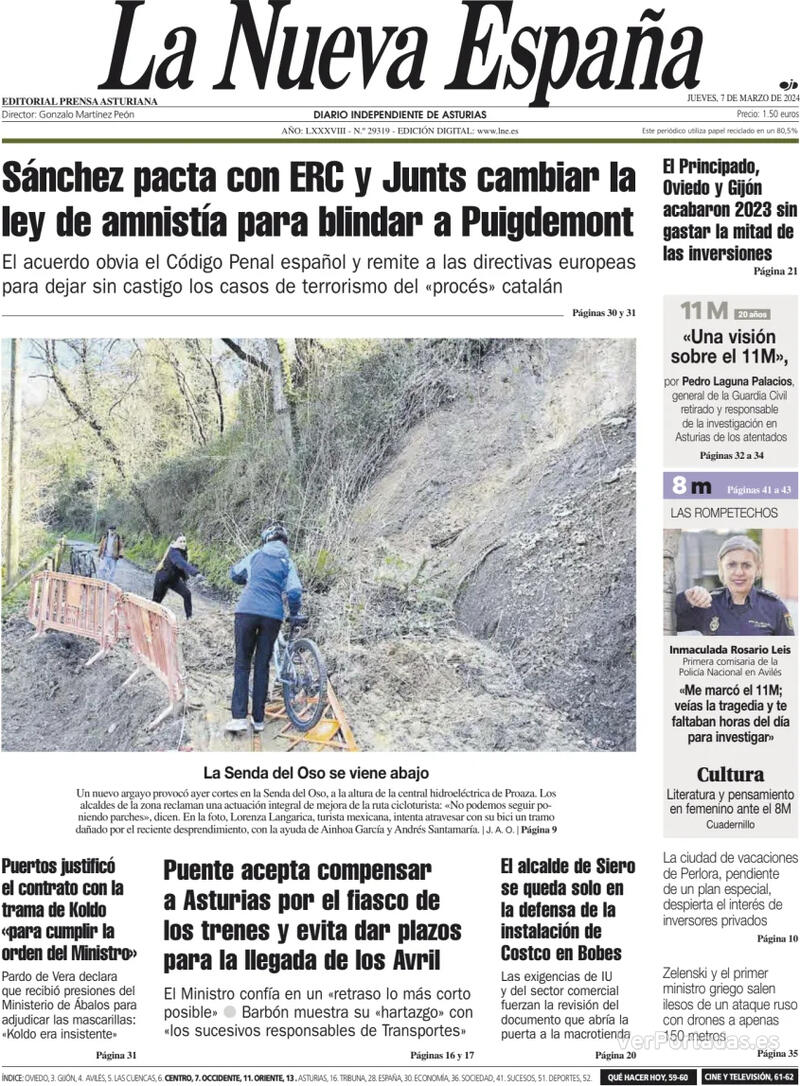 Portada La Nueva España 2024-03-08