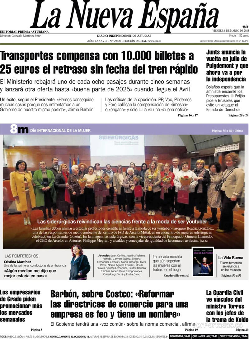 Portada La Nueva España 2024-03-09