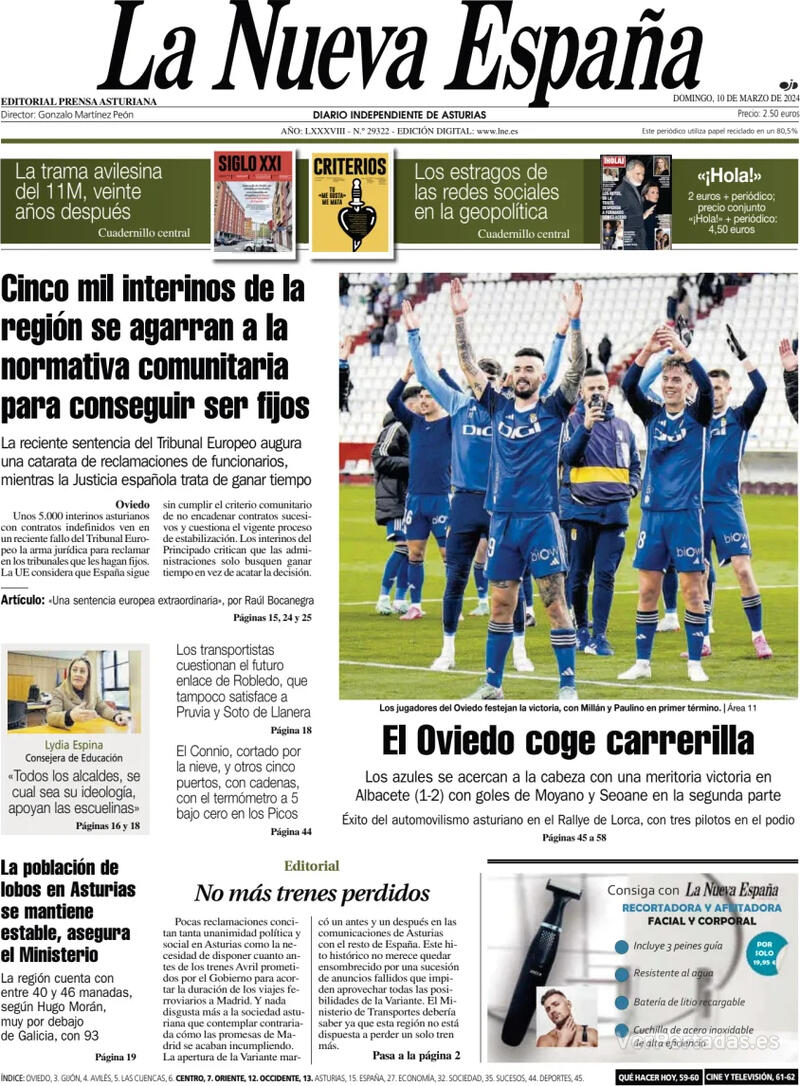 Portada La Nueva España 2024-03-11