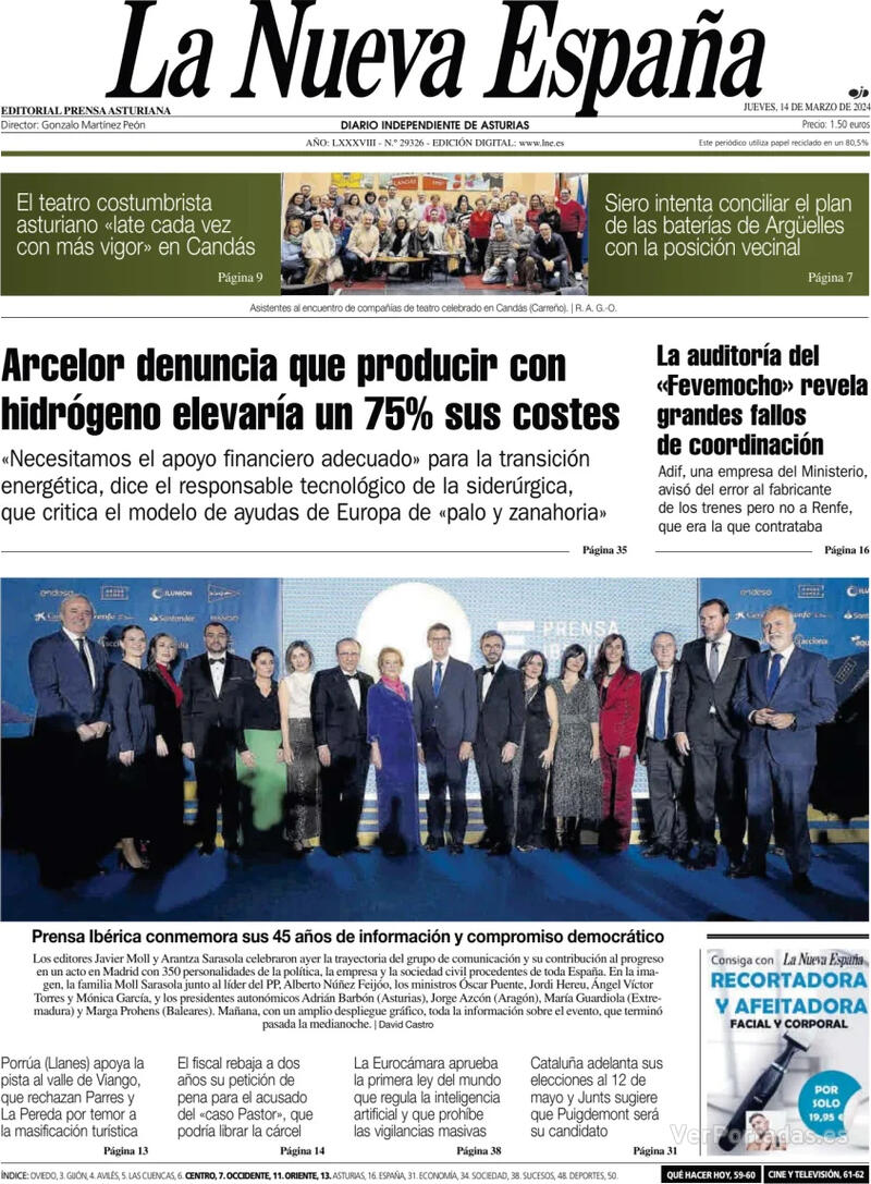 Portada La Nueva España 2024-03-15