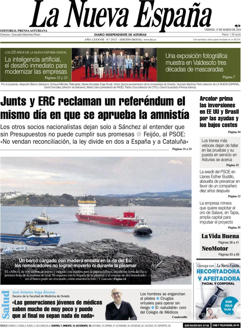 Portada La Nueva España 2024-03-16