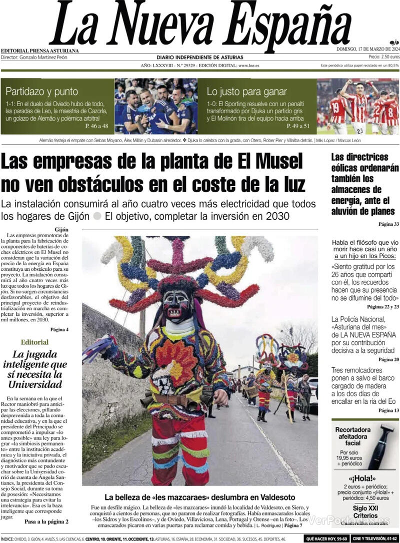 Portada La Nueva España 2024-03-18