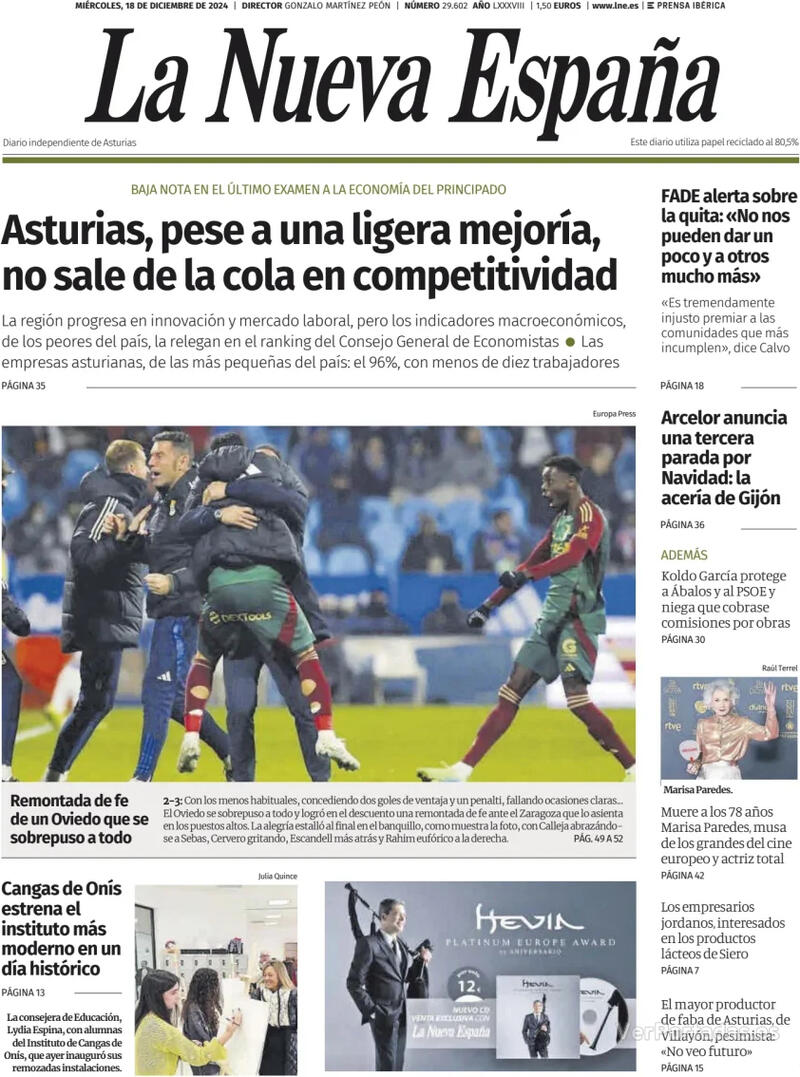 Portada Heraldo de Aragón 2024-12-18