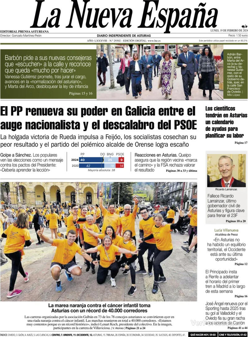 Portada La Nueva España 2024-02-20