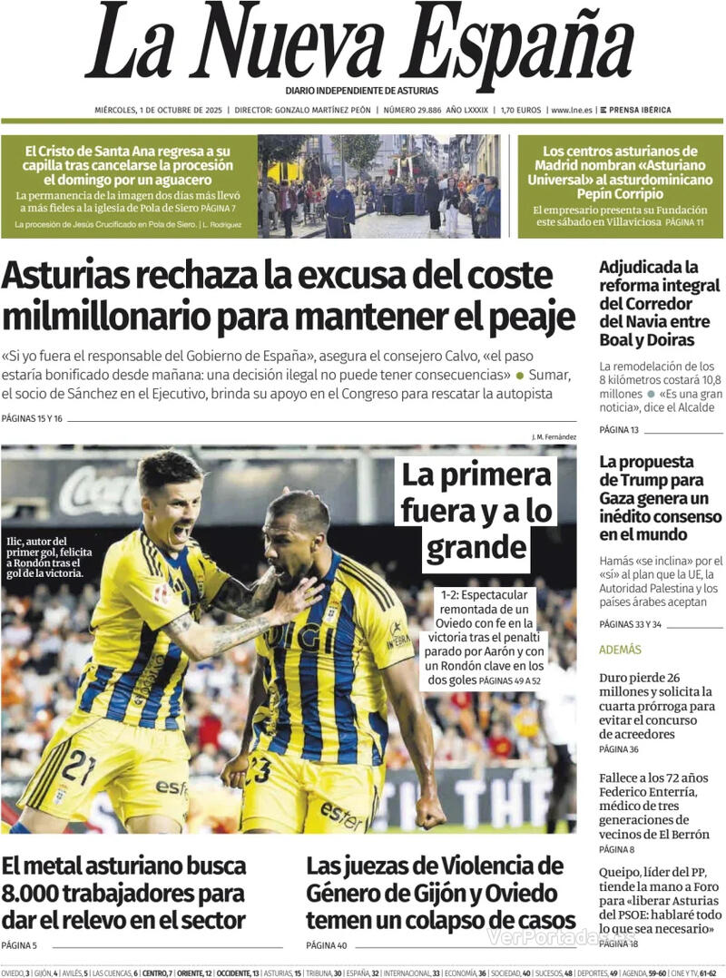 Portada Heraldo de Aragón 2025-10-01