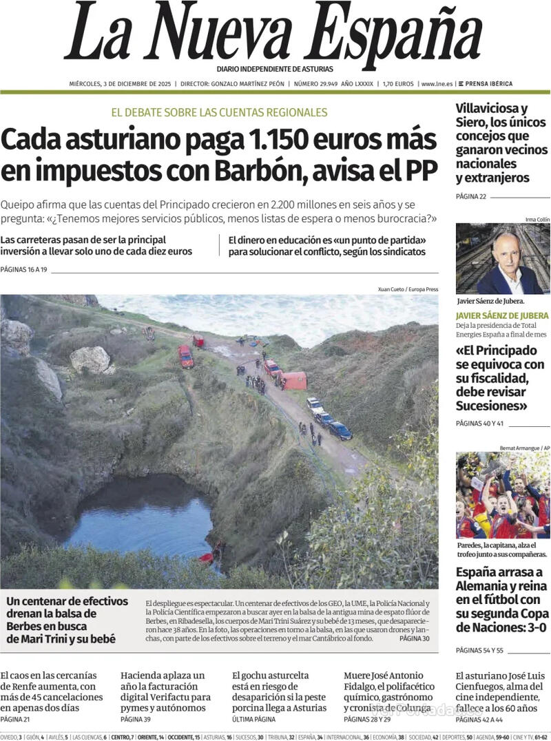 Portada Heraldo de Aragón 2025-12-03