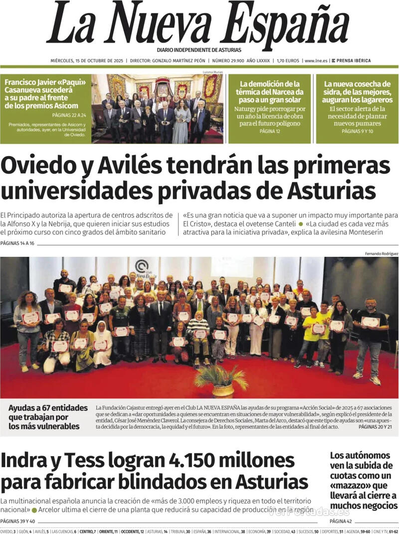 Portada Heraldo de Aragón 2025-10-15