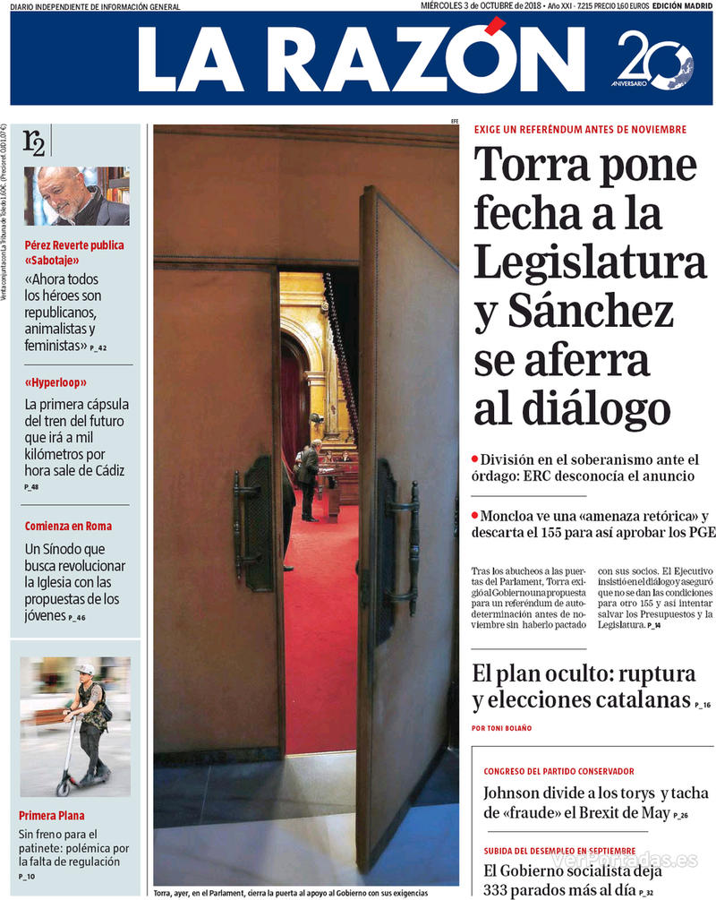 Portada La Razón 2018-10-04