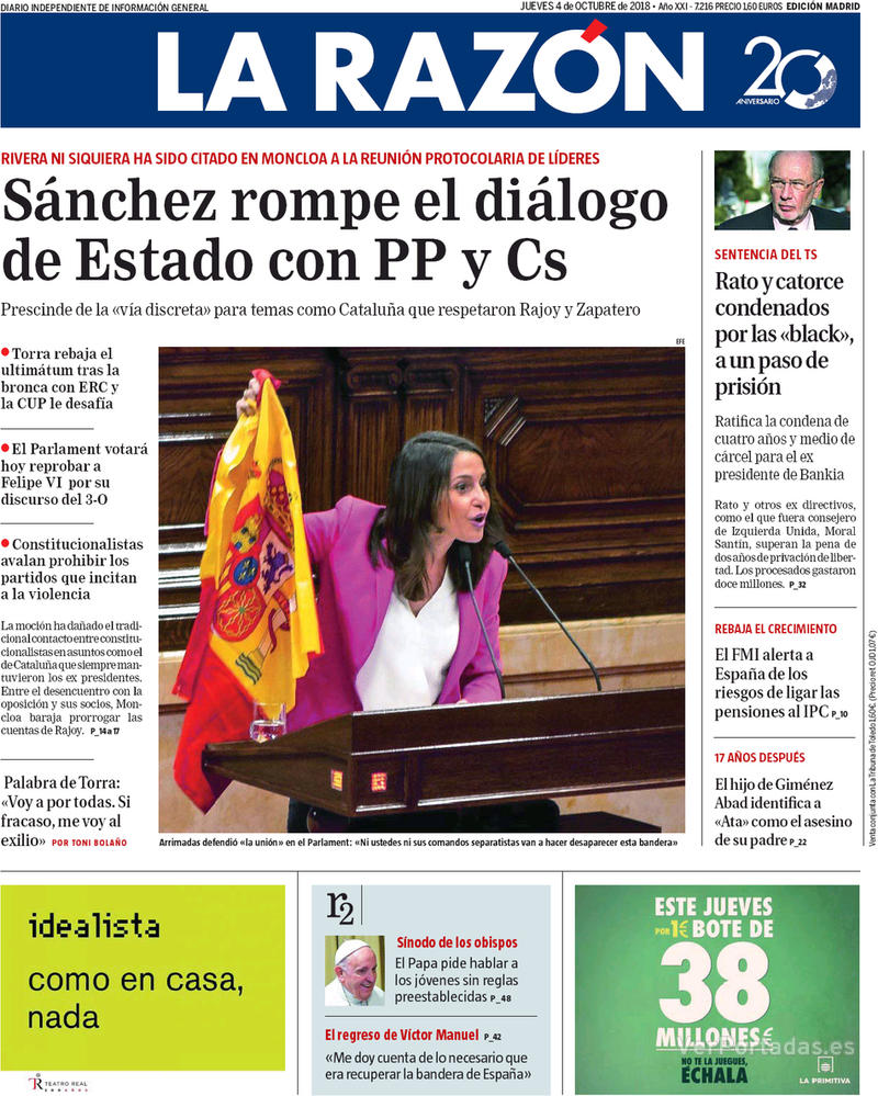 Portada La Razón 2018-10-05