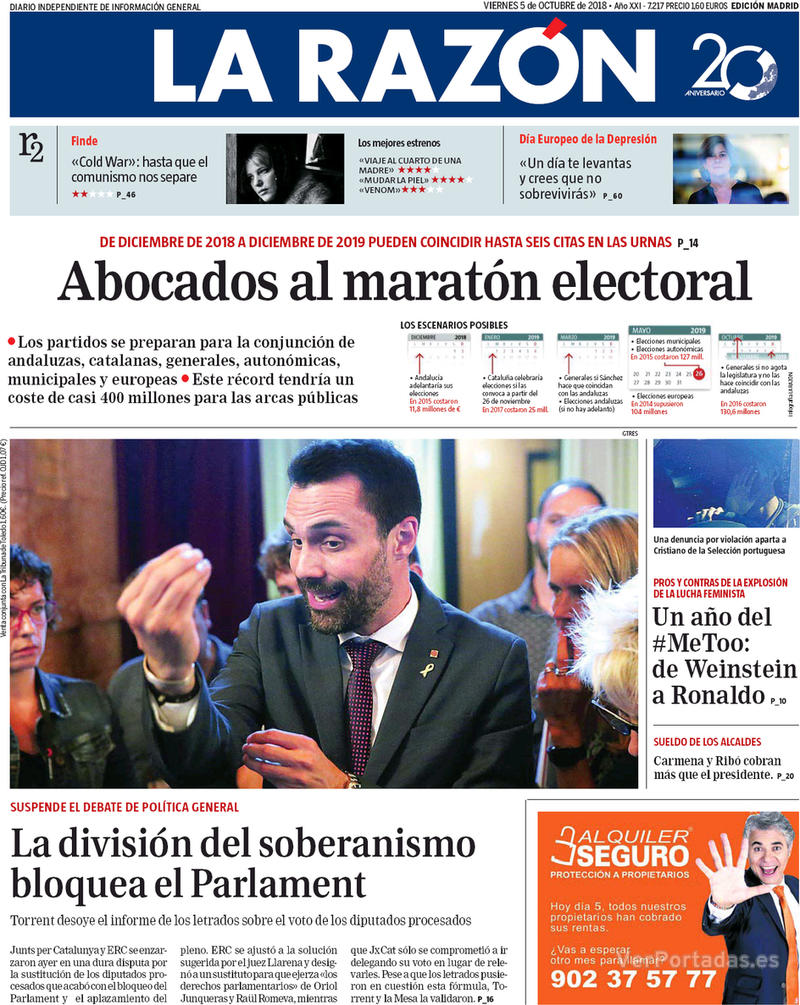 Portada La Razón 2018-10-06