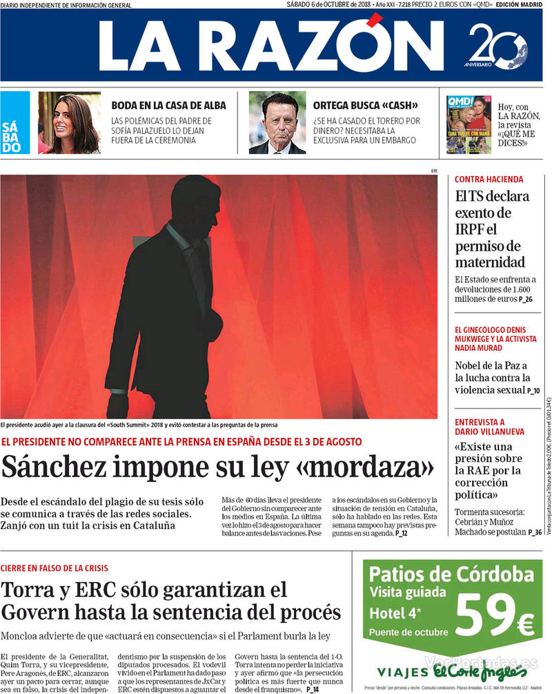 Portada La Razón 2018-10-07