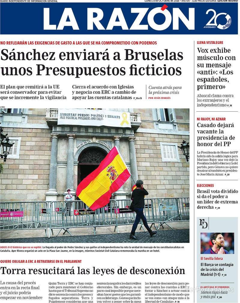 Portada La Razón 2018-10-09