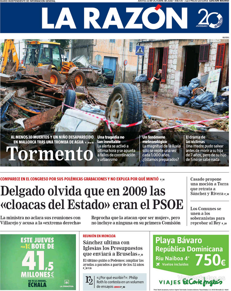 Portada La Razón 2018-10-12