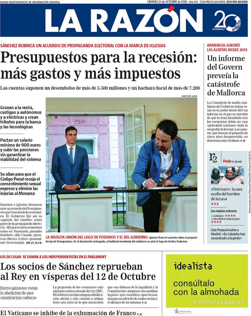 Portada La Razón 2018-10-13