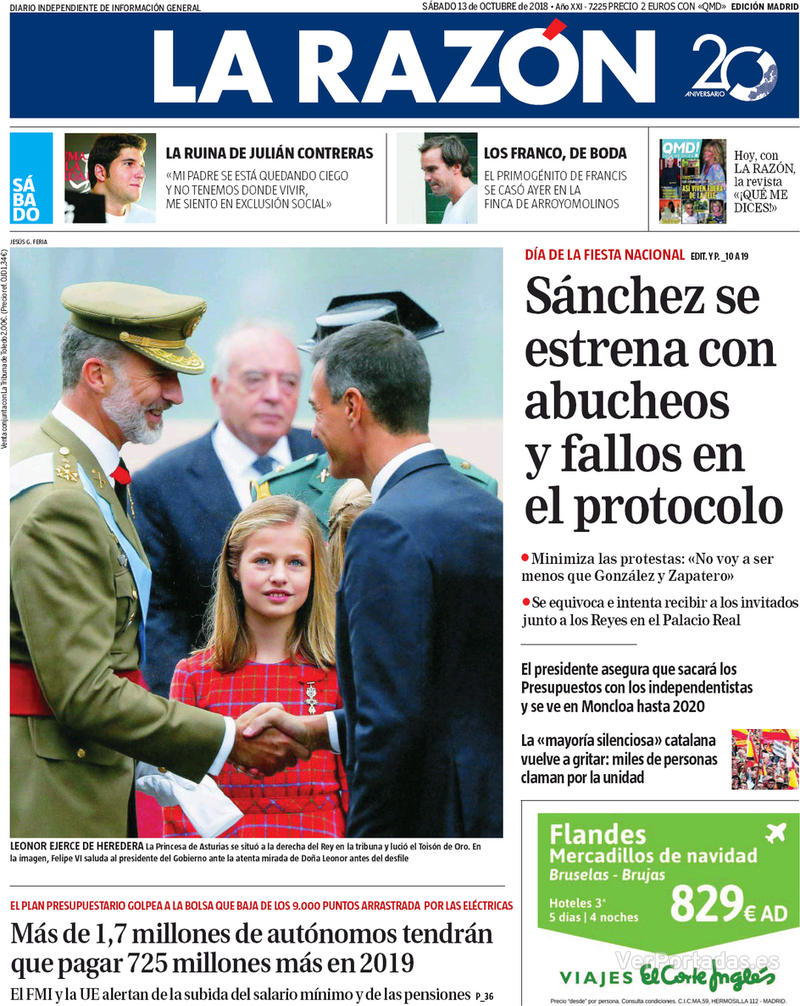 Portada La Razón 2018-10-14