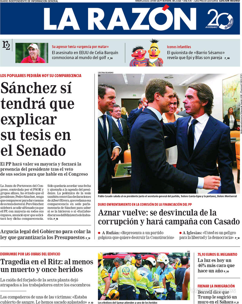 Portada La Razón 2018-09-20