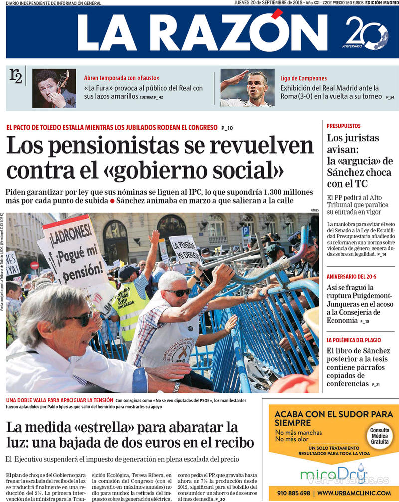 Portada La Razón 2018-09-21