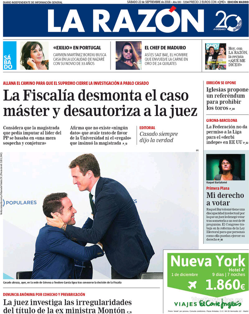 Portada La Razón 2018-09-23