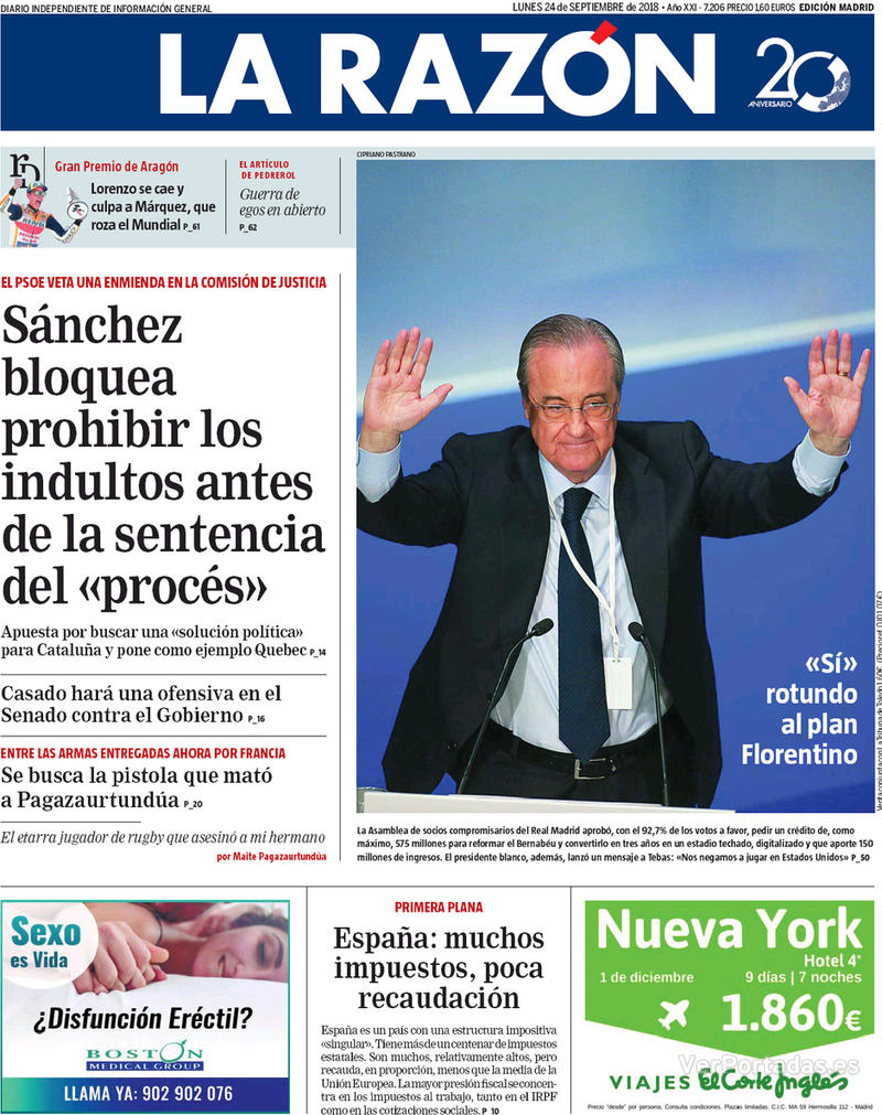 Portada La Razón 2018-09-25