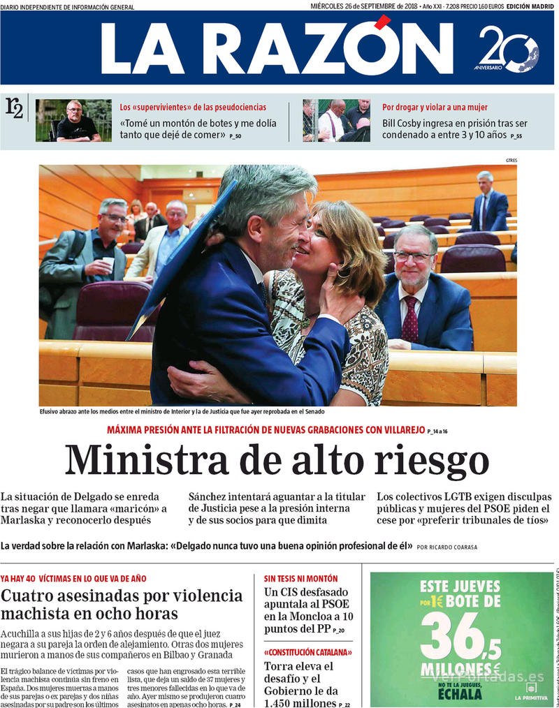 Portada La Razón 2018-09-27