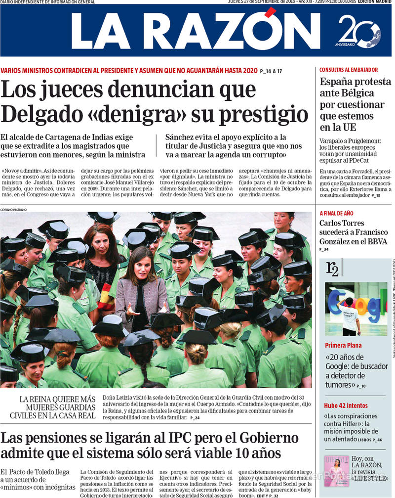 Portada La Razón 2018-09-28