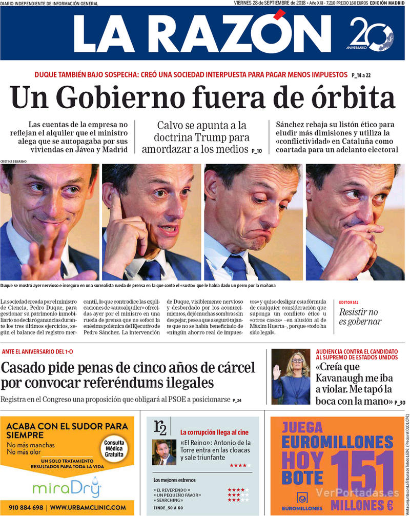 Portada La Razón 2018-09-29