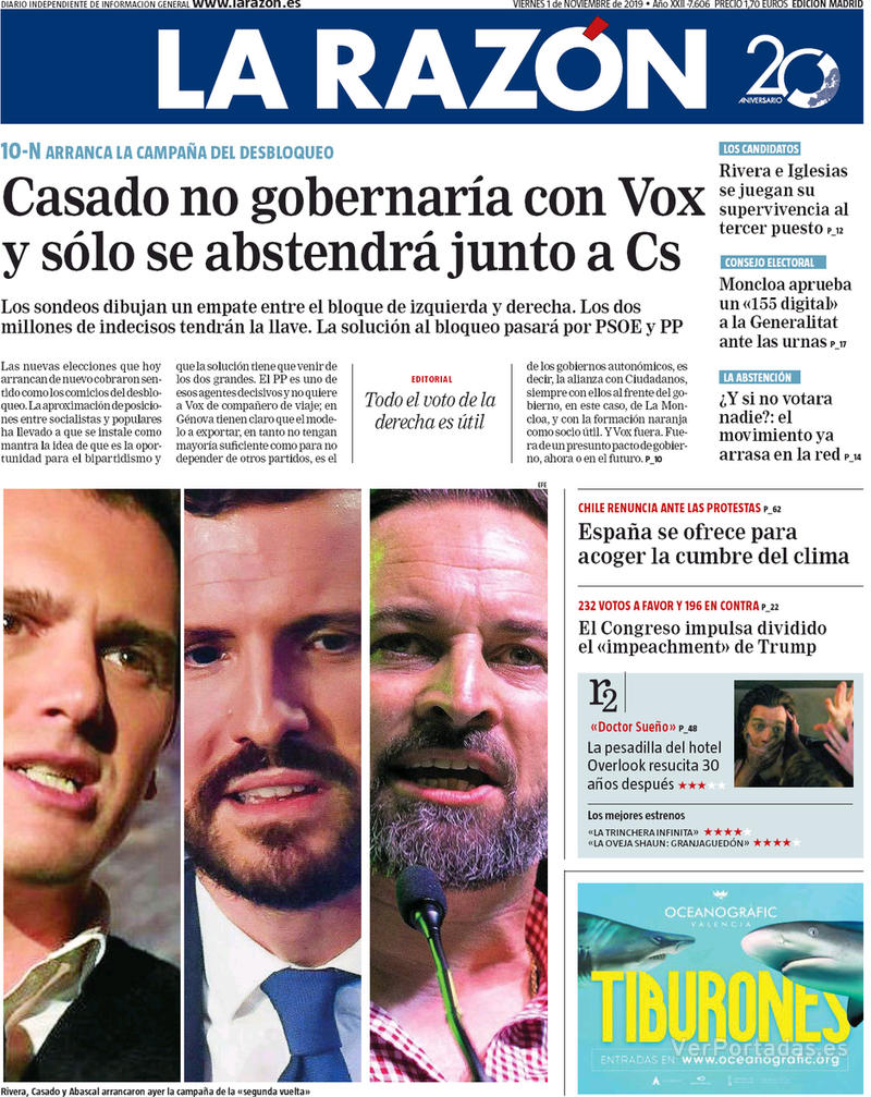 Portada La Razón 2019-11-02