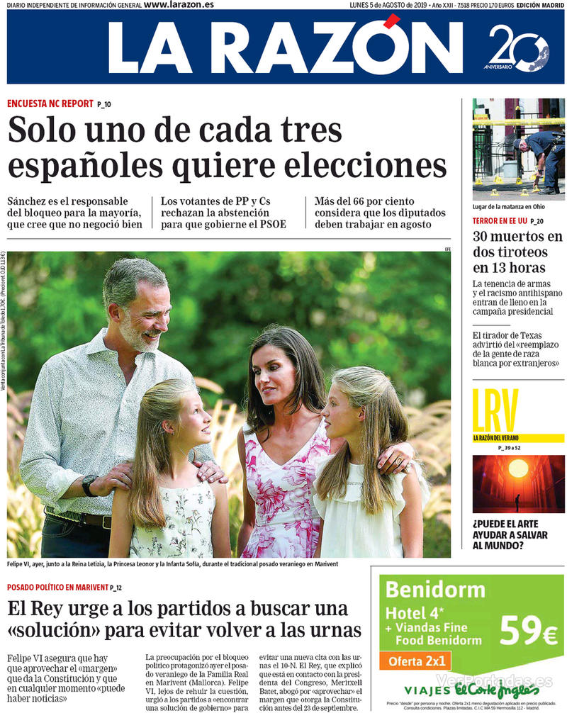 Portada La Razón 2019-08-06