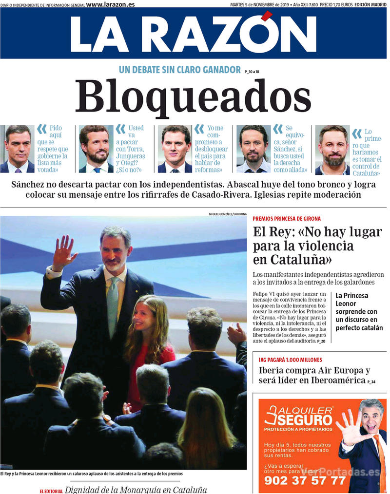 Portada La Razón 2019-11-06