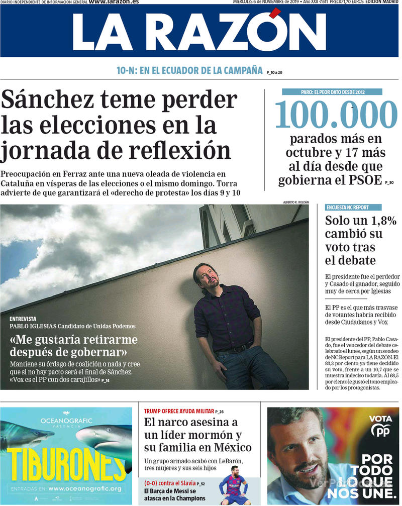 Portada La Razón 2019-11-07