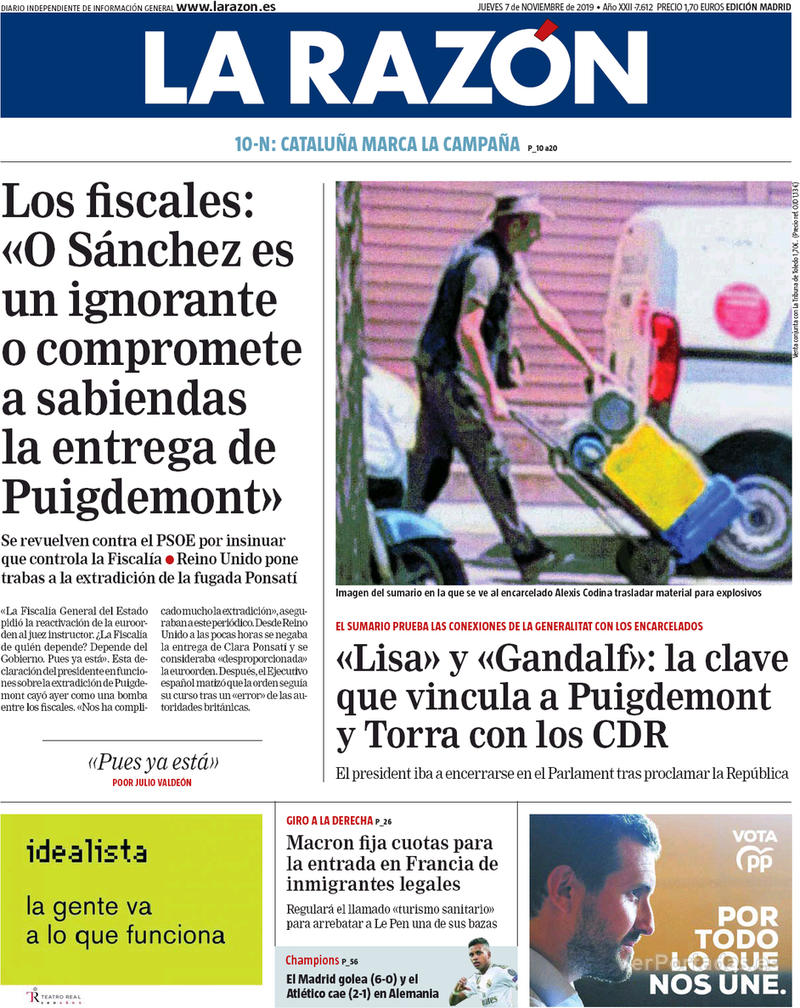 Portada La Razón 2019-11-08