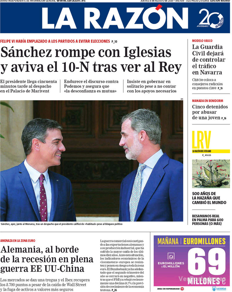 Portada La Razón 2019-08-09