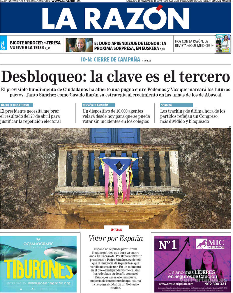 Portada La Razón 2019-11-10