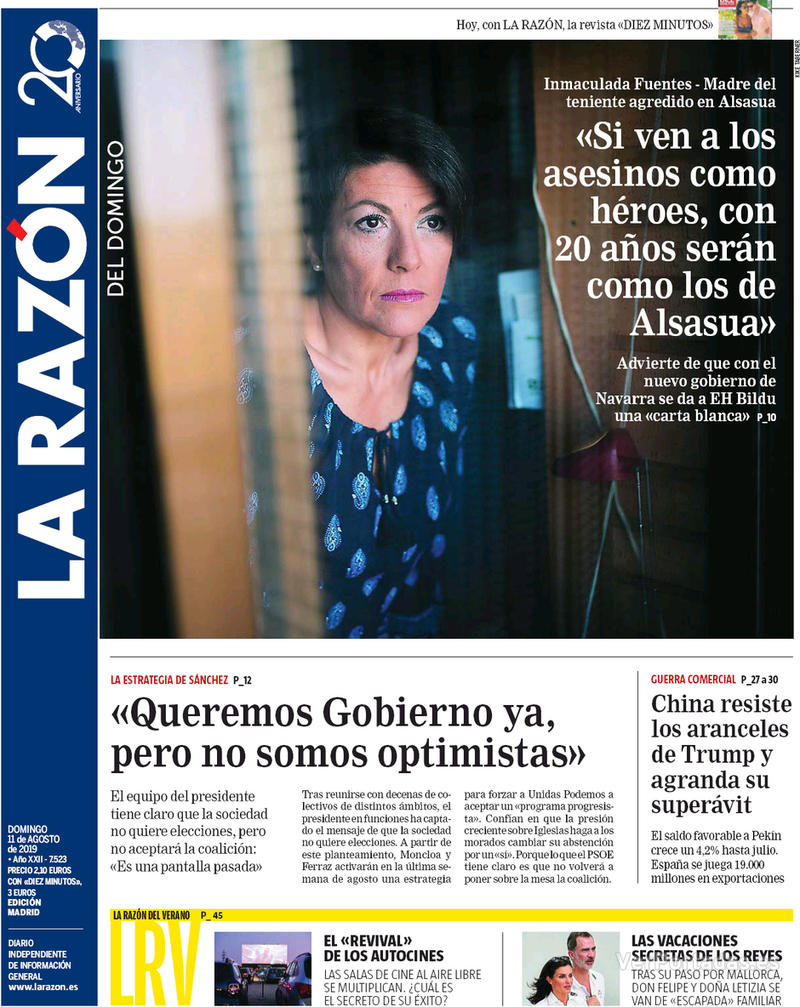 Portada La Razón 2019-08-12