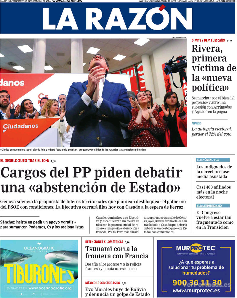 Portada La Razón 2019-11-13