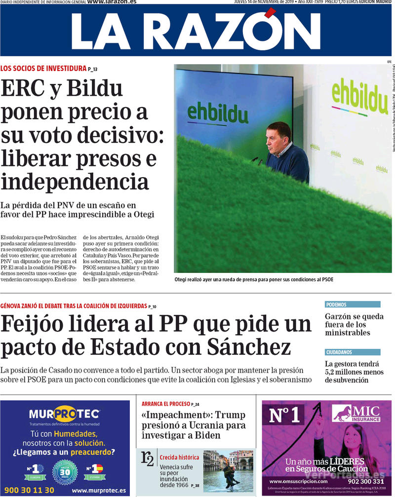 Portada La Razón 2019-11-15