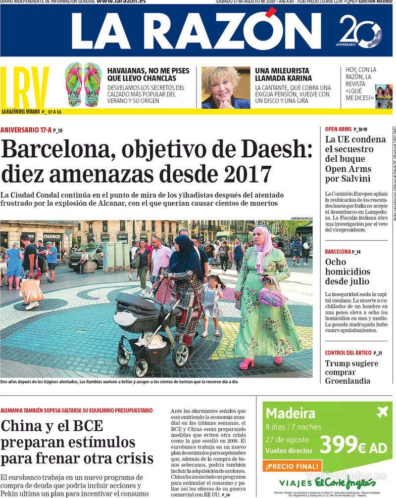 Portada La Razón 2019-08-18