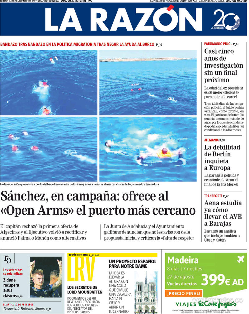 Portada La Razón 2019-08-20