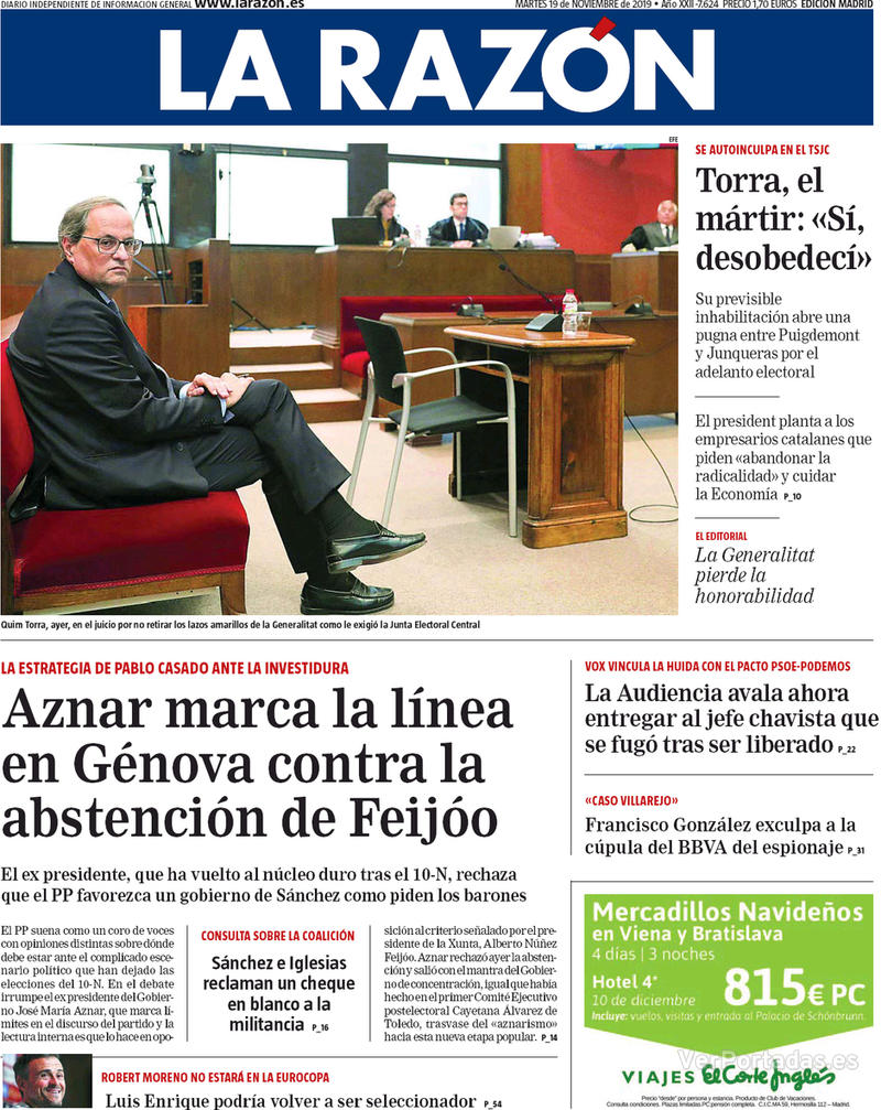 Portada La Razón 2019-11-20