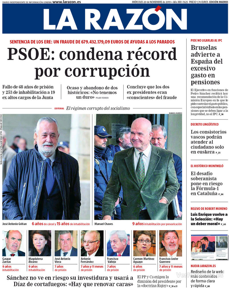 Portada La Razón 2019-11-21