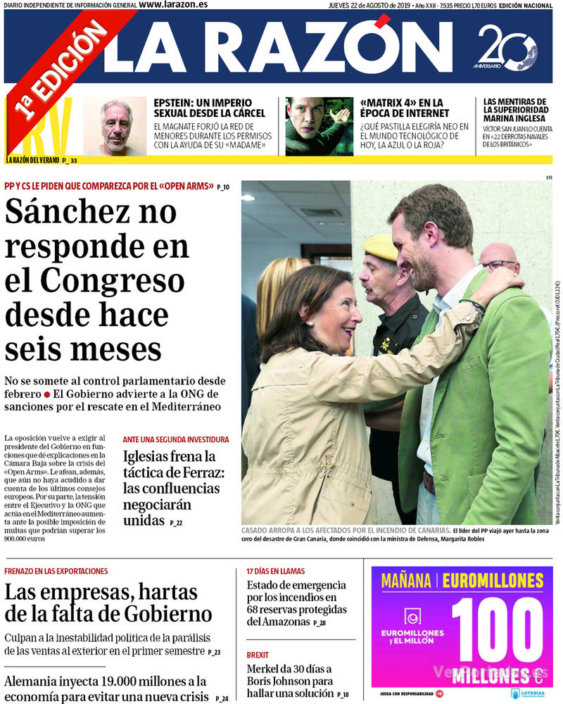 Portada La Razón 2019-08-23